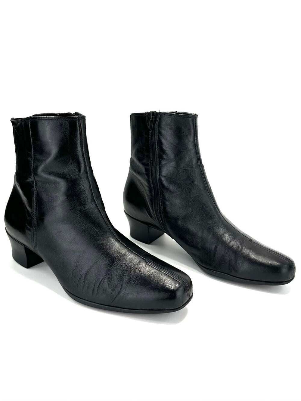 Munro Comfort Ankle Boot/Bootie Size 9W/39 Black Leather Block Heel Almond Toe